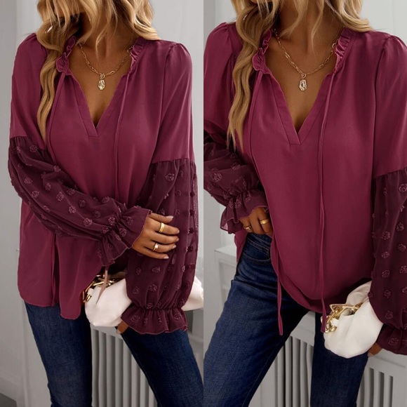 🥀 BOHO BURGUNDY LOOSE FIT BLOUSE! - Picture 5 of 7